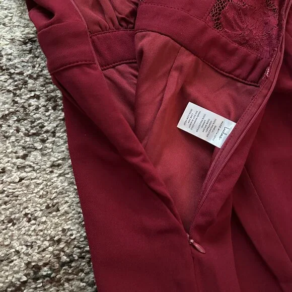 LULUS (XL) Burgundy Kiska Jumpsuit Dressy Red Lace V-Neck Surplice Sleeveless - Picture 15 of 16